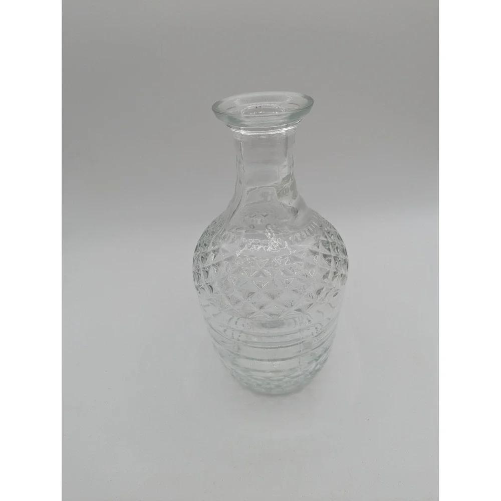 Vintage Clear Glass Diamond Cut Ribbed Decanter with Faceted Cork‎ Stopper 9